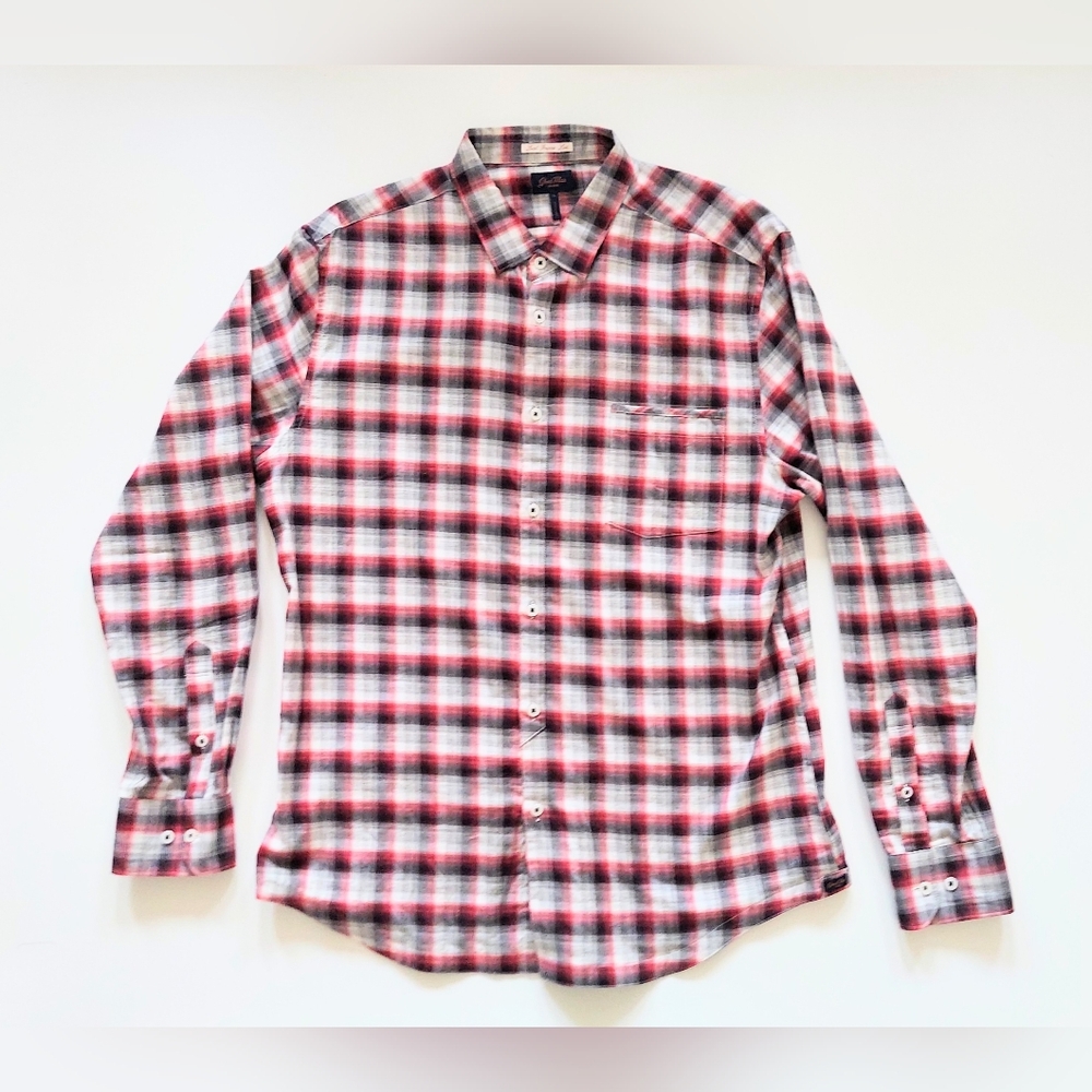 GoodMan Brand Long Sleeve Plaid Button Up Shirt Red Gray Mens Large